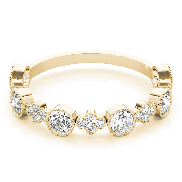 Round & Clover Milgrain Half Eternity Ring in Gold & Platinum