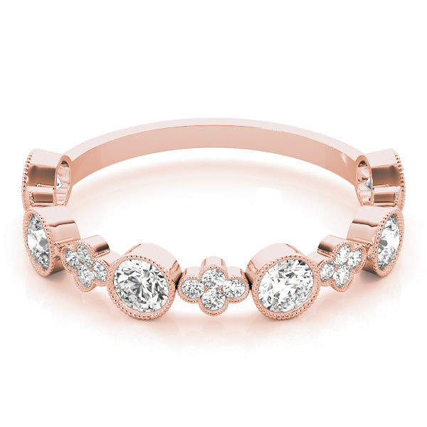 Round & Clover Milgrain Half Eternity Ring in Gold & Platinum