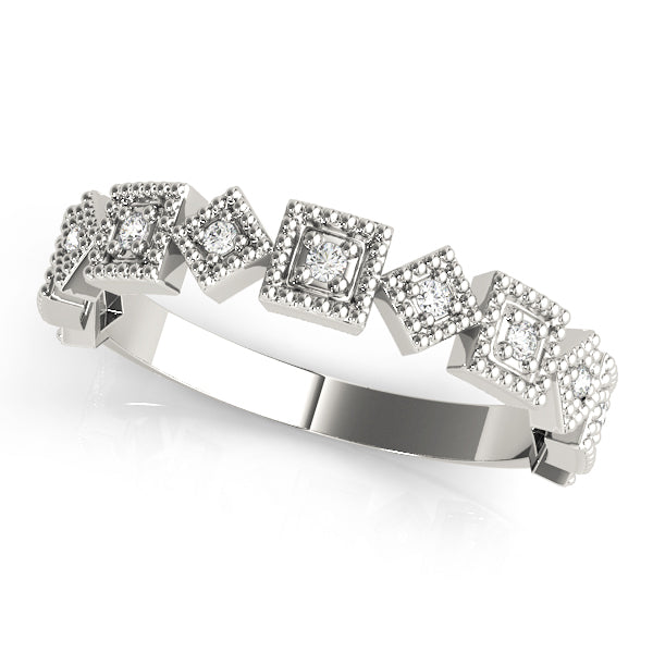 Vintage-Inspired Milgrain Half Eternity Ring in Gold & Platinum