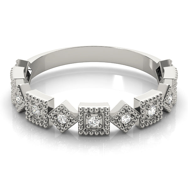 Vintage-Inspired Milgrain Half Eternity Ring in Gold & Platinum