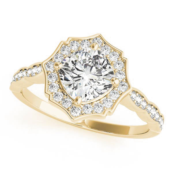 Dazzling Scalloped Halo Ring Cushion Diamond Engagement Ring in 10K/14K gold and platinum with certified lab-grown or natural diamonds