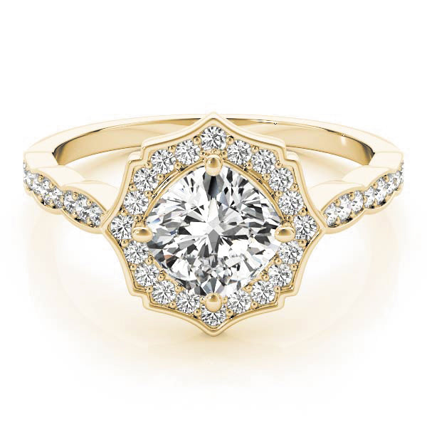 Dazzling Scalloped Halo Ring Cushion Diamond Engagement Ring in 10K/14K gold and platinum with certified lab-grown or natural diamonds