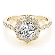 Dazzling Scalloped Halo Ring Cushion Diamond Engagement Ring in 10K/14K gold and platinum with certified lab-grown or natural diamonds