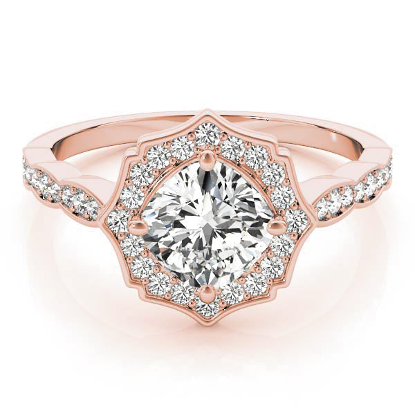 Dazzling Scalloped Halo Ring Cushion Diamond Engagement Ring in 10K/14K gold and platinum with certified lab-grown or natural diamonds