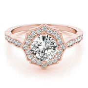 Dazzling Scalloped Halo Ring Cushion Diamond Engagement Ring in 10K/14K gold and platinum with certified lab-grown or natural diamonds