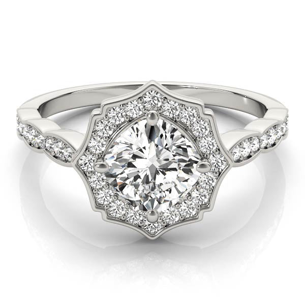 Dazzling Scalloped Halo Ring Cushion Diamond Engagement Ring in 10K/14K gold and platinum with certified lab-grown or natural diamonds
