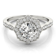 Dazzling Scalloped Halo Ring Cushion Diamond Engagement Ring in 10K/14K gold and platinum with certified lab-grown or natural diamonds