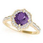 Dazzling Scalloped Halo Ring Cushion Diamond Engagement Ring in 10K/14K gold and platinum with certified lab-grown or natural diamonds