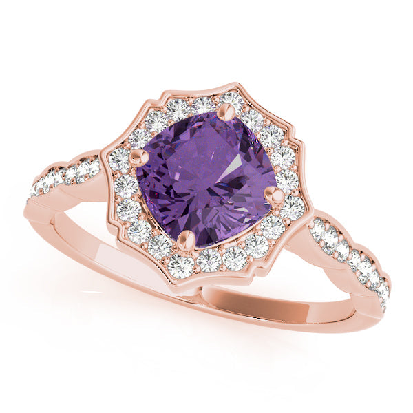 Dazzling Scalloped Halo Ring Cushion Diamond Engagement Ring in 10K/14K gold and platinum with certified lab-grown or natural diamonds