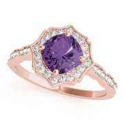 Dazzling Scalloped Halo Ring Cushion Diamond Engagement Ring in 10K/14K gold and platinum with certified lab-grown or natural diamonds