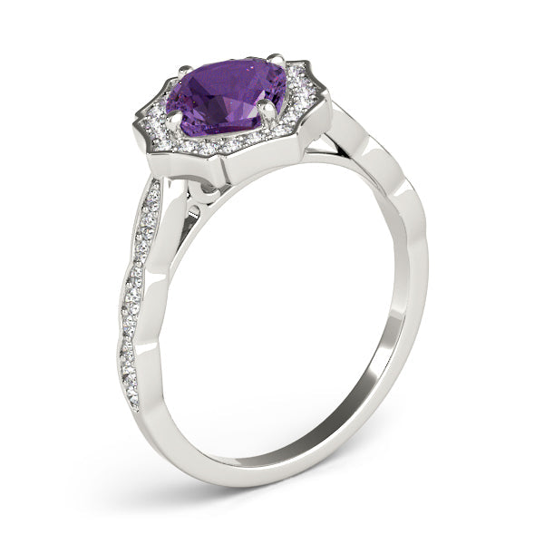 Dazzling Scalloped Halo Ring Cushion Diamond Engagement Ring in 10K/14K gold and platinum with certified lab-grown or natural diamonds
