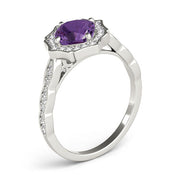 Dazzling Scalloped Halo Ring Cushion Diamond Engagement Ring in 10K/14K gold and platinum with certified lab-grown or natural diamonds