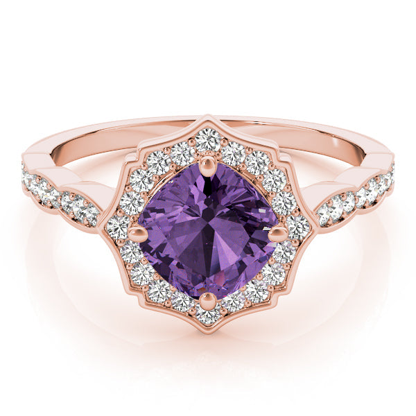 Dazzling Scalloped Halo Ring Cushion Diamond Engagement Ring in 10K/14K gold and platinum with certified lab-grown or natural diamonds