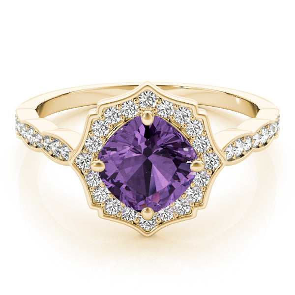 Dazzling Scalloped Halo Ring Cushion Diamond Engagement Ring in 10K/14K gold and platinum with certified lab-grown or natural diamonds