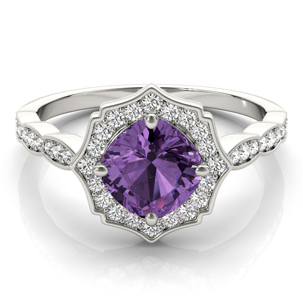 Dazzling Scalloped Halo Ring Cushion Diamond Engagement Ring in 10K/14K gold and platinum with certified lab-grown or natural diamonds