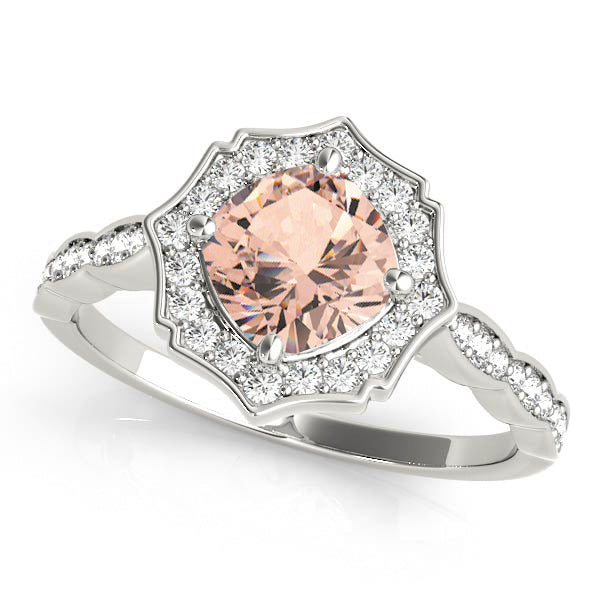 Dazzling Scalloped Halo Ring Cushion Diamond Engagement Ring in 10K/14K gold and platinum with certified lab-grown or natural diamonds