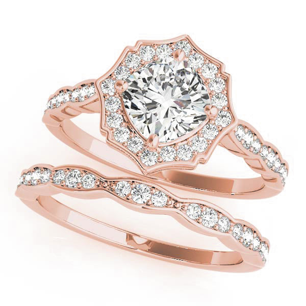 Dazzling Scalloped Halo Ring Cushion Diamond Engagement Ring in 10K/14K gold and platinum with certified lab-grown or natural diamonds