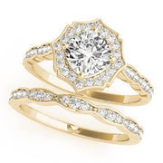Dazzling Scalloped Halo Ring Cushion Diamond Engagement Ring in 10K/14K gold and platinum with certified lab-grown or natural diamonds