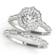 Dazzling Scalloped Halo Ring Cushion Diamond Engagement Ring in 10K/14K gold and platinum with certified lab-grown or natural diamonds