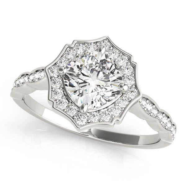 Dazzling Scalloped Halo Ring Cushion Diamond Engagement Ring in 10K/14K gold and platinum with certified lab-grown or natural diamonds