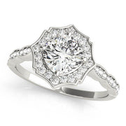 Dazzling Scalloped Halo Ring Cushion Diamond Engagement Ring in 10K/14K gold and platinum with certified lab-grown or natural diamonds