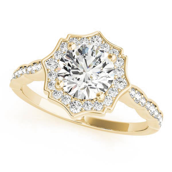 Splendid Scalloped Halo Ring Round Diamond Engagement Ring in 10K/14K gold and platinum with certified lab-grown or natural diamonds