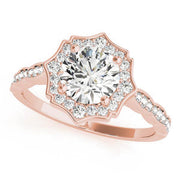 Splendid Scalloped Halo Ring Round Diamond Engagement Ring in 10K/14K gold and platinum with certified lab-grown or natural diamonds