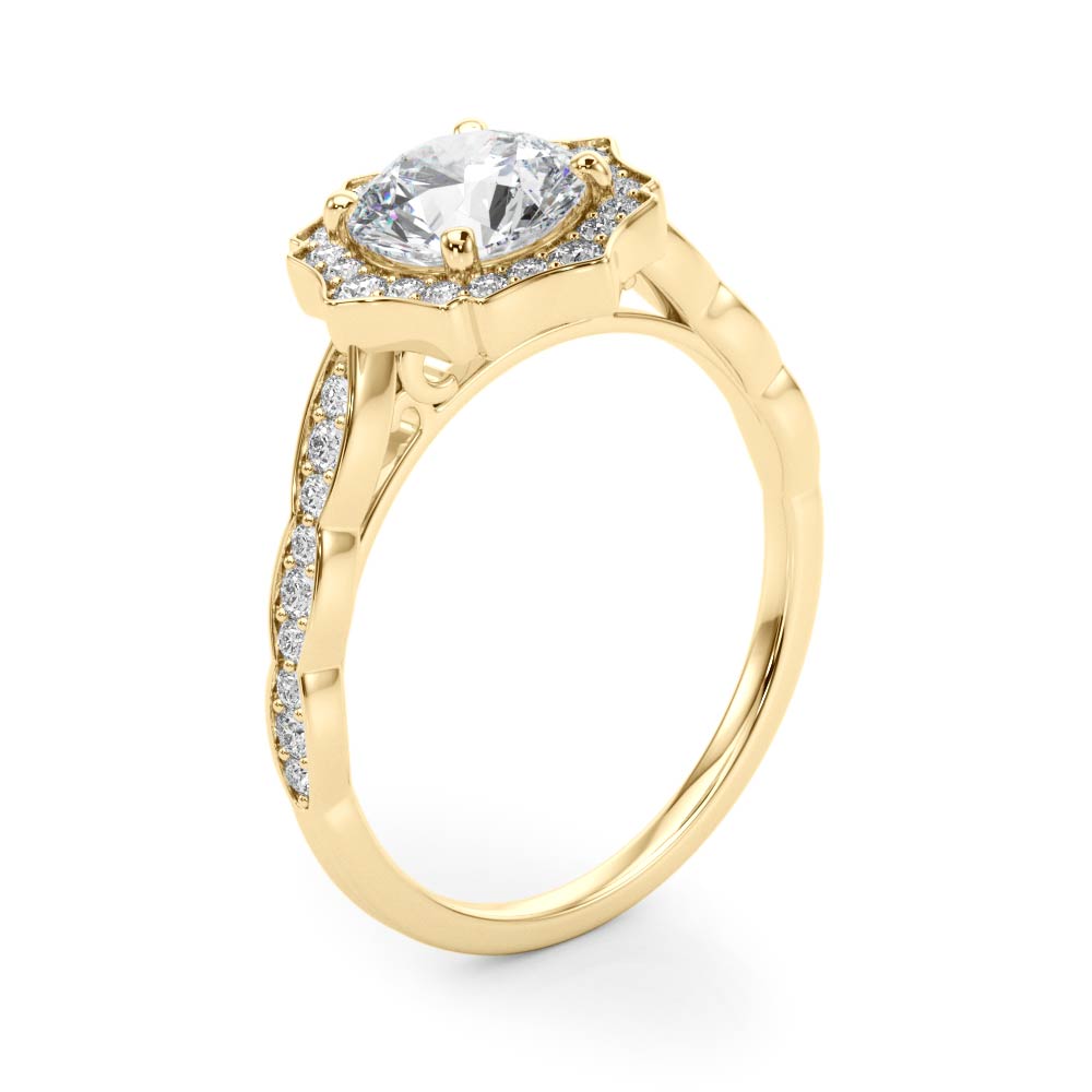 Splendid Scalloped Halo Ring Round Diamond Engagement Ring in 10K/14K gold and platinum with certified lab-grown or natural diamonds