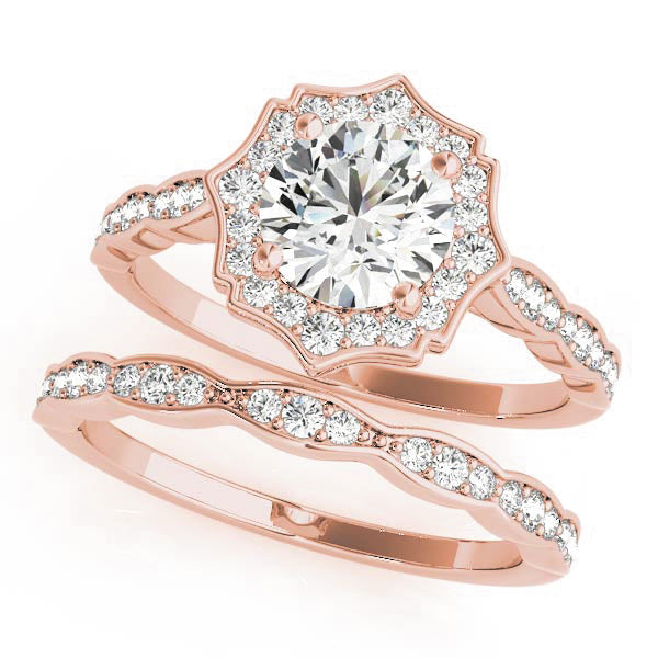 Splendid Scalloped Halo Ring Round Diamond Engagement Ring in 10K/14K gold and platinum with certified lab-grown or natural diamonds