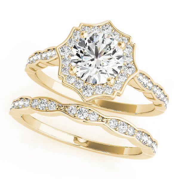 Splendid Scalloped Halo Ring Round Diamond Engagement Ring in 10K/14K gold and platinum with certified lab-grown or natural diamonds