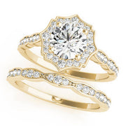 Splendid Scalloped Halo Ring Round Diamond Engagement Ring in 10K/14K gold and platinum with certified lab-grown or natural diamonds