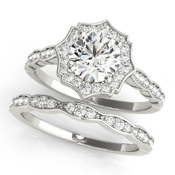 Splendid Scalloped Halo Ring Round Diamond Engagement Ring in 10K/14K gold and platinum with certified lab-grown or natural diamonds