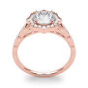Splendid Scalloped Halo Ring Round Diamond Engagement Ring in 10K/14K gold and platinum with certified lab-grown or natural diamonds