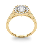 Splendid Scalloped Halo Ring Round Diamond Engagement Ring in 10K/14K gold and platinum with certified lab-grown or natural diamonds