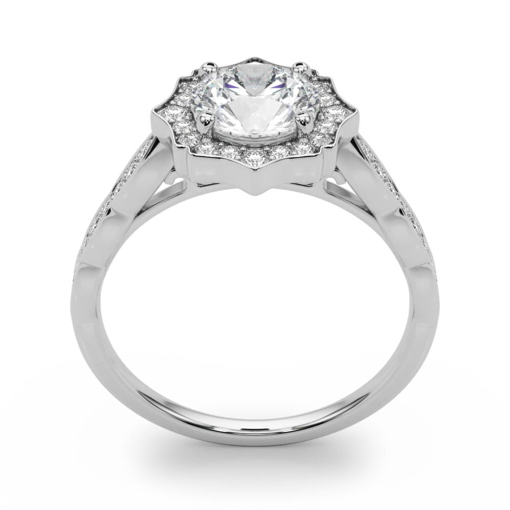 Splendid Scalloped Halo Ring Round Diamond Engagement Ring in 10K/14K gold and platinum with certified lab-grown or natural diamonds