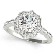 Splendid Scalloped Halo Ring Round Diamond Engagement Ring in 10K/14K gold and platinum with certified lab-grown or natural diamonds