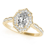 Crowned Scalloped Halo Ring Oval Diamond Engagement Ring in 10K/14K gold and platinum with certified lab-grown or natural diamonds