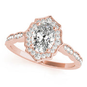 Crowned Scalloped Halo Ring Oval Diamond Engagement Ring in 10K/14K gold and platinum with certified lab-grown or natural diamonds