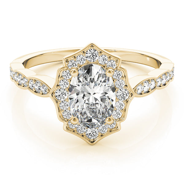 Crowned Scalloped Halo Ring Oval Diamond Engagement Ring in 10K/14K gold and platinum with certified lab-grown or natural diamonds