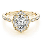 Crowned Scalloped Halo Ring Oval Diamond Engagement Ring in 10K/14K gold and platinum with certified lab-grown or natural diamonds