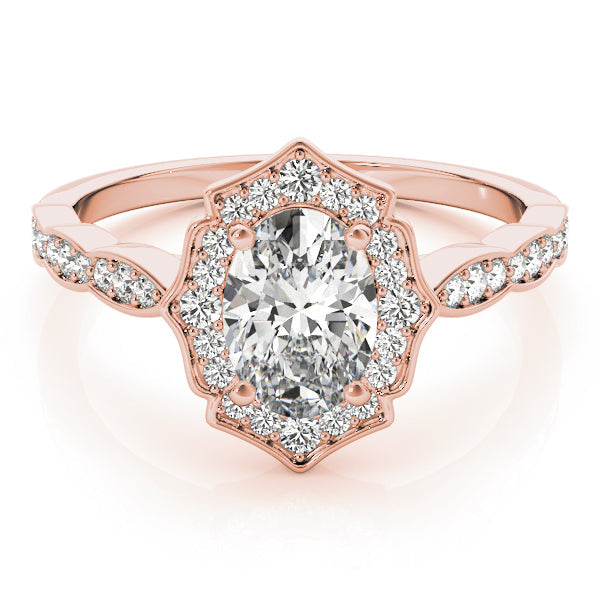 Crowned Scalloped Halo Ring Oval Diamond Engagement Ring in 10K/14K gold and platinum with certified lab-grown or natural diamonds