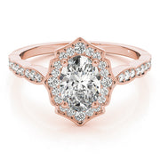 Crowned Scalloped Halo Ring Oval Diamond Engagement Ring in 10K/14K gold and platinum with certified lab-grown or natural diamonds