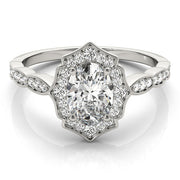 Crowned Scalloped Halo Ring Oval Diamond Engagement Ring in 10K/14K gold and platinum with certified lab-grown or natural diamonds