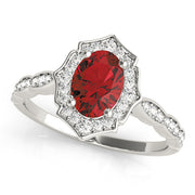 Crowned Scalloped Halo Ring Oval Diamond Engagement Ring in 10K/14K gold and platinum with certified lab-grown or natural diamonds