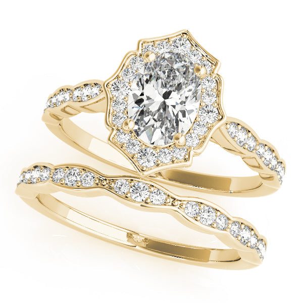Crowned Scalloped Halo Ring Oval Diamond Engagement Ring in 10K/14K gold and platinum with certified lab-grown or natural diamonds