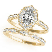 Crowned Scalloped Halo Ring Oval Diamond Engagement Ring in 10K/14K gold and platinum with certified lab-grown or natural diamonds