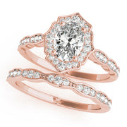 Crowned Scalloped Halo Ring Oval Diamond Engagement Ring in 10K/14K gold and platinum with certified lab-grown or natural diamonds
