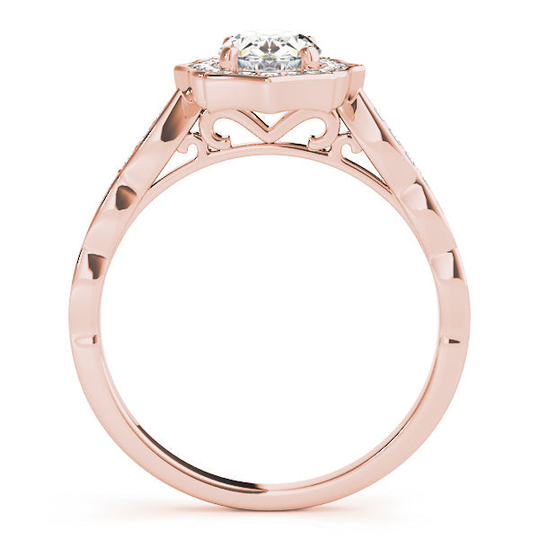 Crowned Scalloped Halo Ring Oval Diamond Engagement Ring in 10K/14K gold and platinum with certified lab-grown or natural diamonds