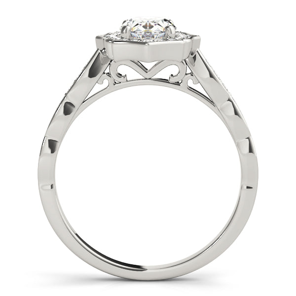 Crowned Scalloped Halo Ring Oval Diamond Engagement Ring in 10K/14K gold and platinum with certified lab-grown or natural diamonds