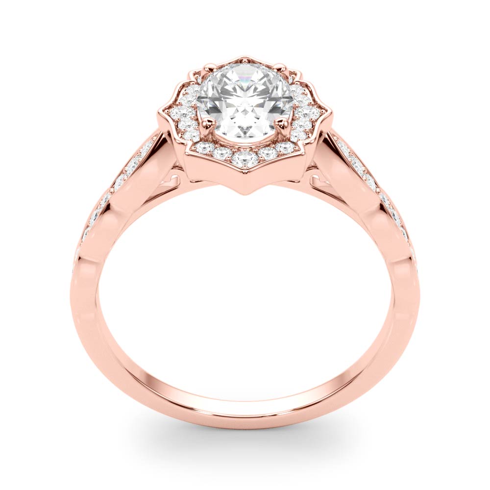 Crowned Scalloped Halo Ring Oval Diamond Engagement Ring in 10K/14K gold and platinum with certified lab-grown or natural diamonds